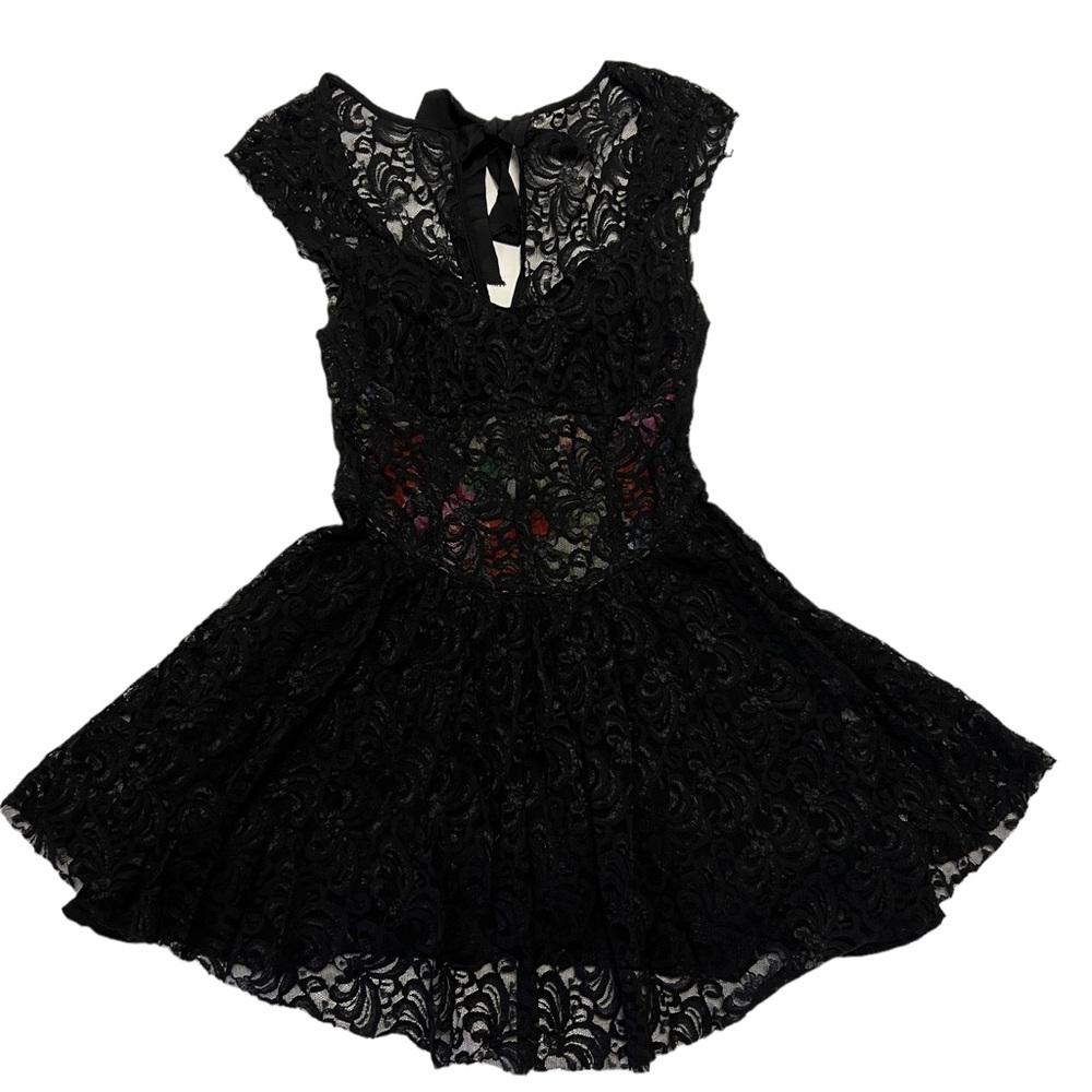 Free people 8 Black lace fit flare lined bohemian dress